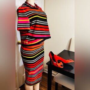 Striped Multicolor Top and Skirt Set by New York & Company